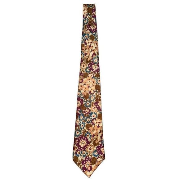 Claybrooke Men's Fall Floral 100% All Silk Tie - Picture 6 of 7